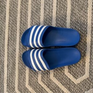 Adidas Royal Blue Slides with White Stripes